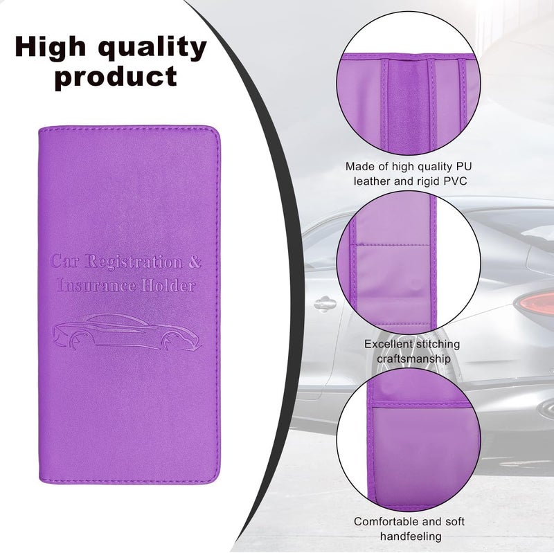 Wevdn Car Registration and Insurance Holder, PU Leather Vehicle Glove Box Organizer with Magnetic Shut, Wallet Case for Insurance Card Driver License Document, Car Accessories (Purple, Matte) - Image 3